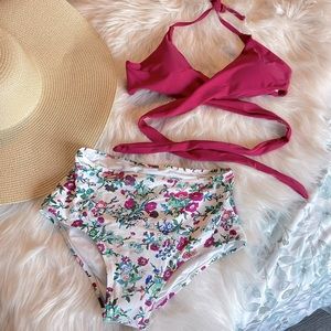 NEW floral print high waisted wrap tie bikini MED
